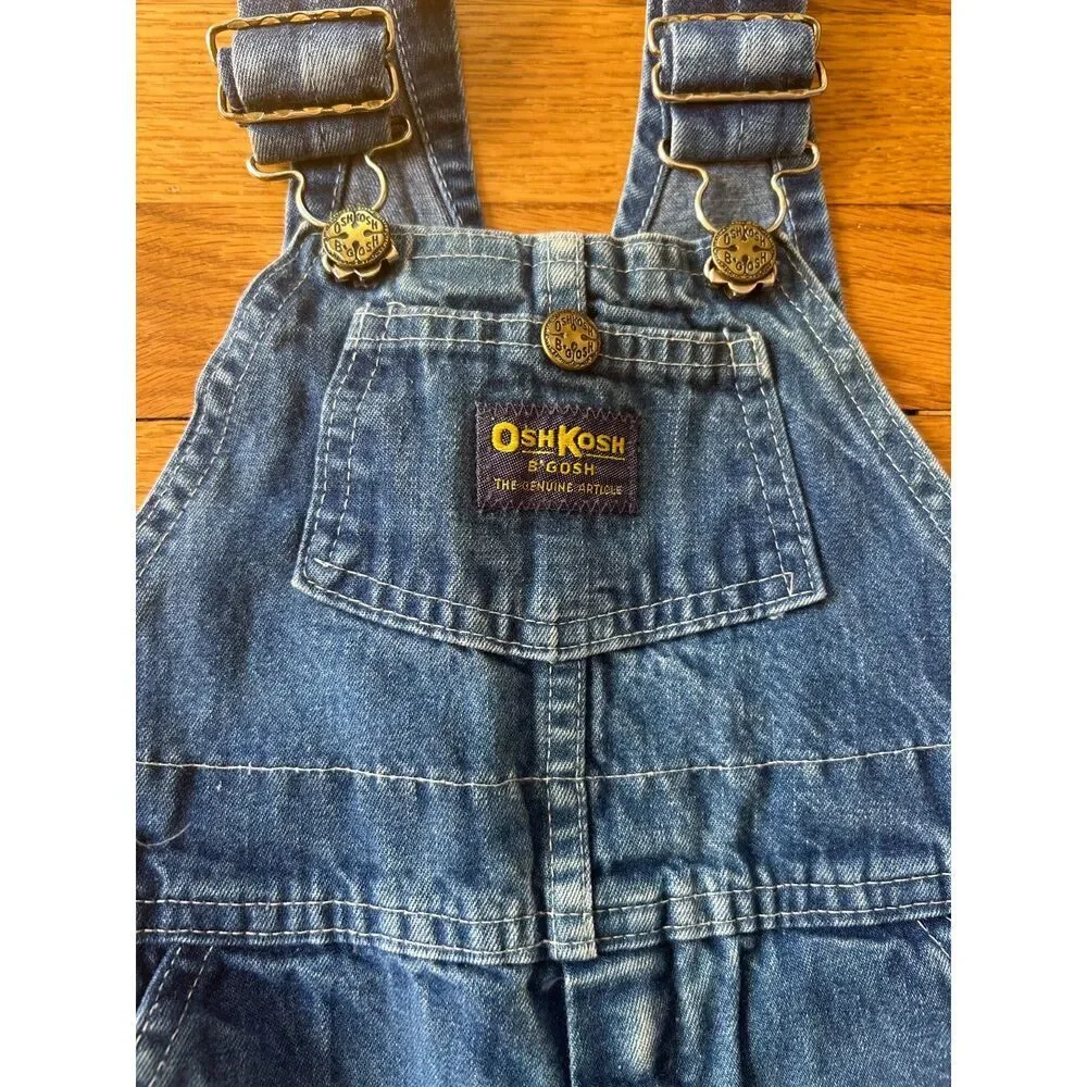 VTG OshKosh B'Gosh Vestbak Jean Overalls Toddler 3T Snap Denim USA Distressed